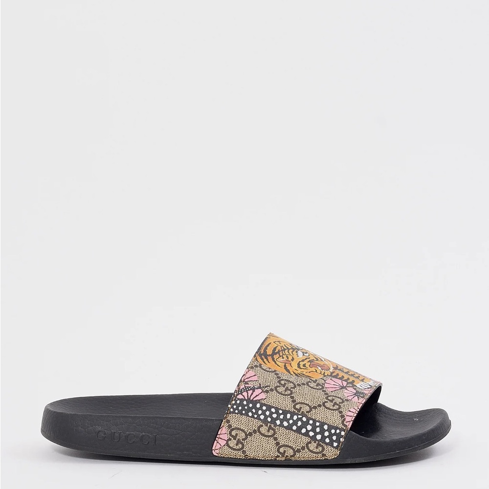 Gucci Pool Slides with Tiger and Floral Accents 36